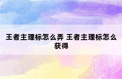 王者主理标怎么弄 王者主理标怎么获得